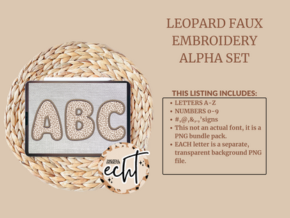 Leopard Faux Embroidery Alpha Set- Design Element- Digital Download