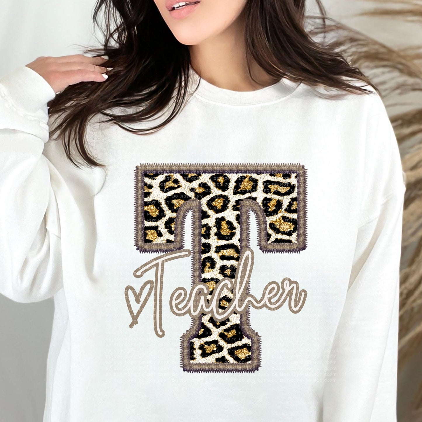 Teacher Glitter Leopard Faux Embroidery - PNG File- Digital Download