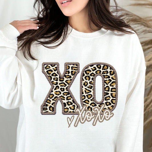 XO Glitter Leopard Faux Embroidery - PNG File- Digital Download