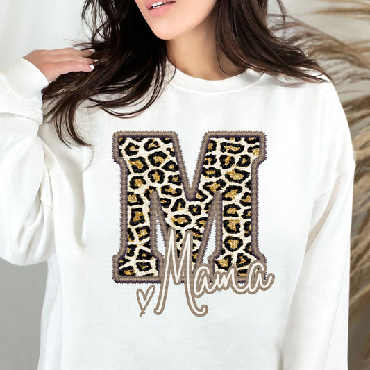 Mama Glitter Leopard Faux Embroidery - PNG File- Digital Download
