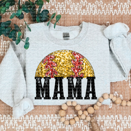 SOFTBALL MAMA FAUX EMBROIDERY FAUX SEQUIN- PNG File- Digital Download