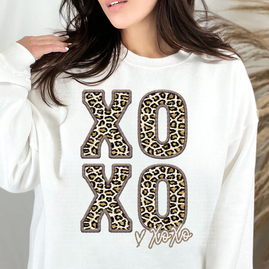 XOXO Glitter Leopard Faux Embroidery - PNG File- Digital Download