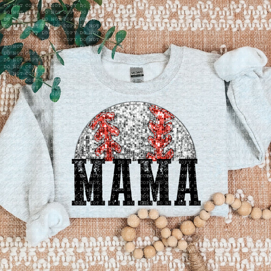 BASEBALL MAMA FAUX EMBROIDERY FAUX SEQUIN- PNG File- Digital Download
