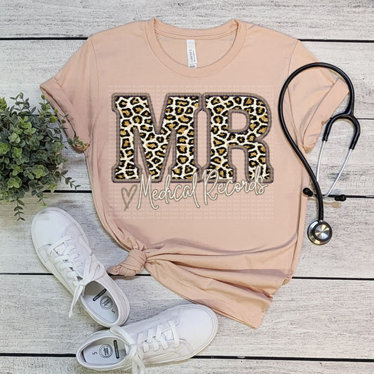 Medical Records Glitter Leopard Faux Embroidery - PNG File- Digital Download