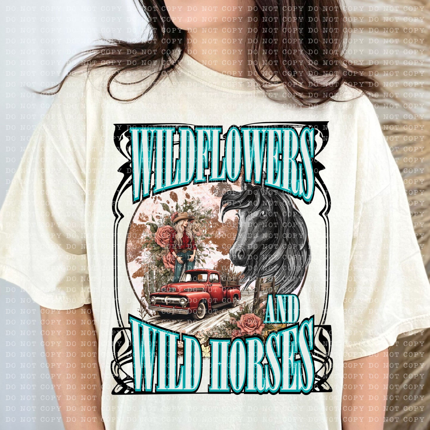 WILDFLOWERS AND WILD HORSES - PNG File- Digital Download