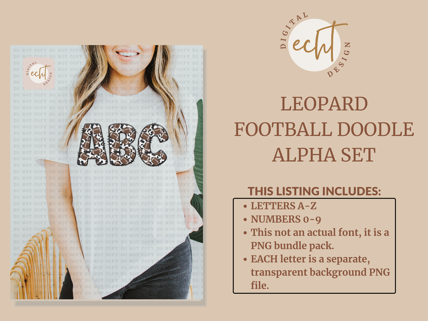 Leopard Football Doodle Alpha Set- Design Element- Digital Download