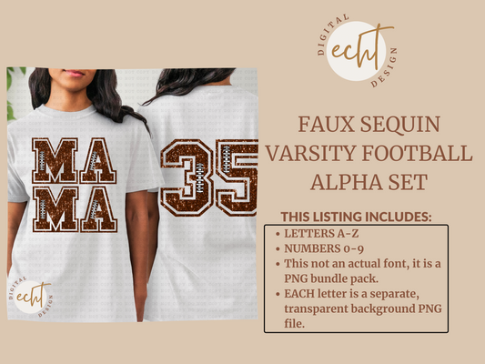 Faux Sequin Varsity Football Alpha Set- Design Element- Digital Download