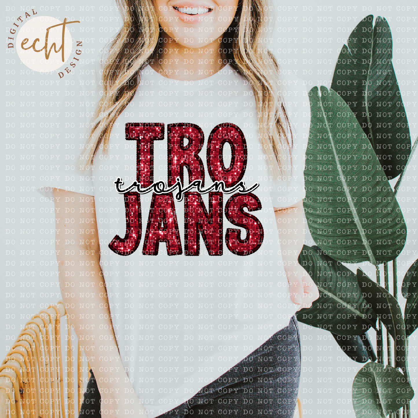 Trojans Faux Sequin/ Embroidery - PNG File- Digital Download