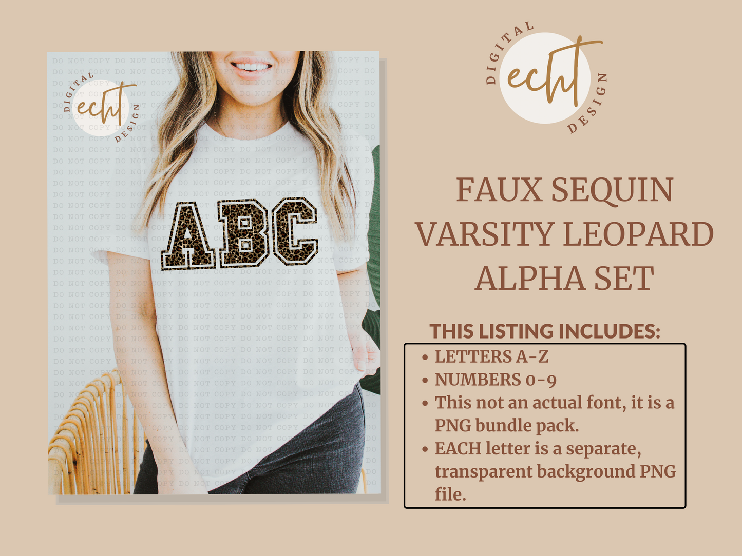 Faux Sequin Varsity Leopard Alpha Set- Design Element- Digital Download