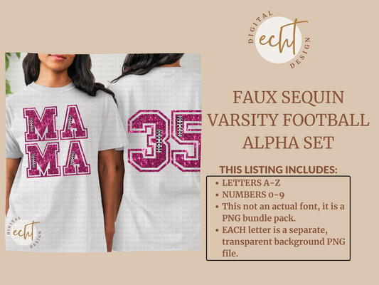 Faux Sequin Varsity Pink Football Alpha Set- Design Element- Digital Download