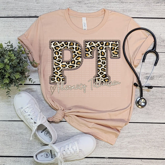 Pharm Tech Glitter Leopard Faux Embroidery - PNG File- Digital Download