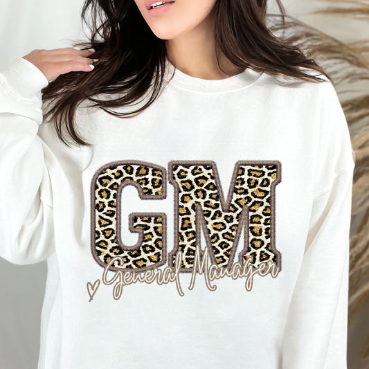 General Manager Glitter Leopard Faux Embroidery - PNG File- Digital Download
