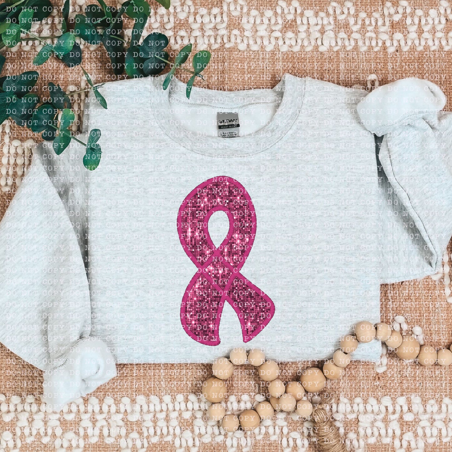 Breast Cancer Awareness Ribbon Faux Sequin Faux Embroidery - PNG File- Digital Download