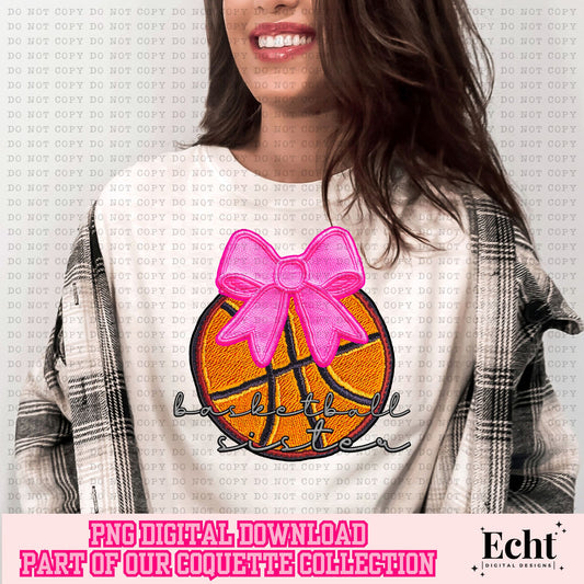 BASKETBALL SISTER COQUETTE EMBROIDERED PATCH-PNG File- Digital Download