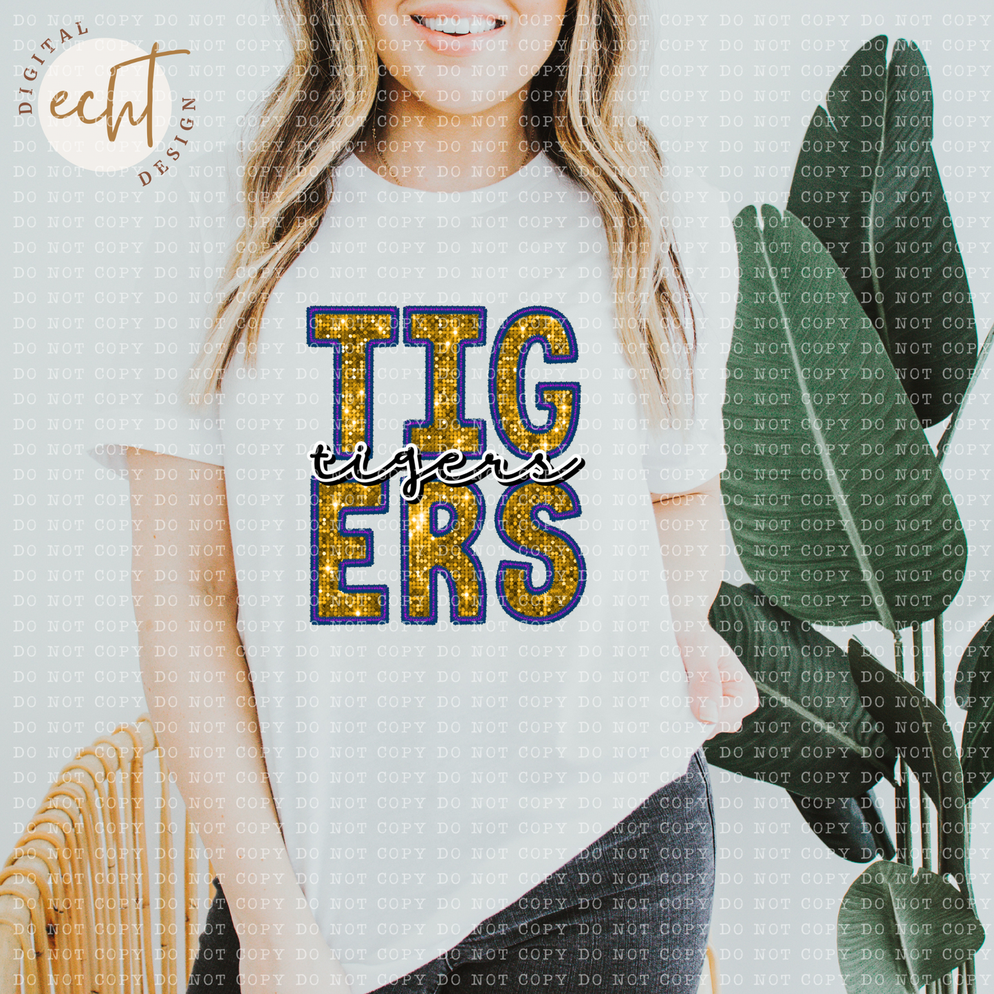 Tigers Faux Sequin/ Embroidery - PNG File- Digital Download