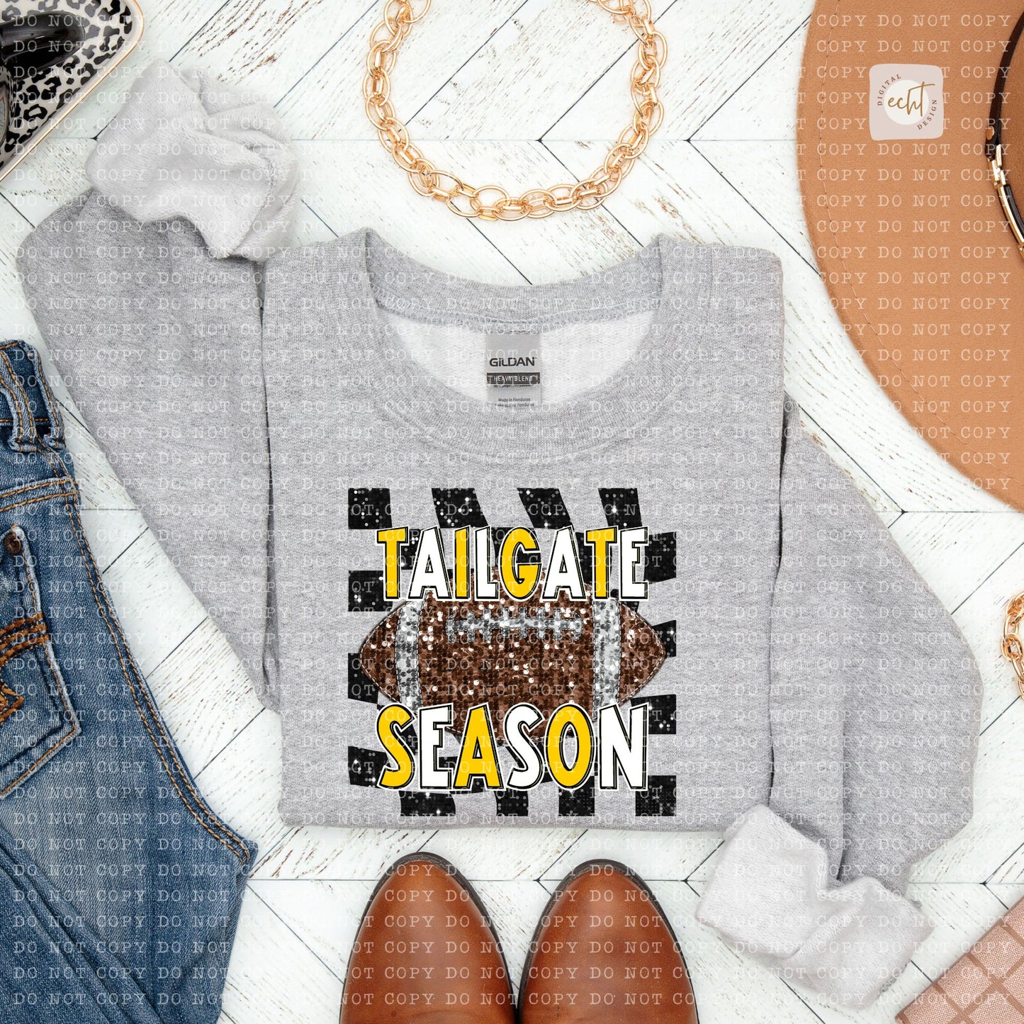 Gold Tailgate Season Faux Sequin Faux Embroidery - PNG File- Digital Download
