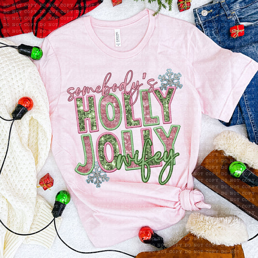 Holly Jolly Christmas Names Faux Sequin Faux Embroidery - PNG File- Digital Download