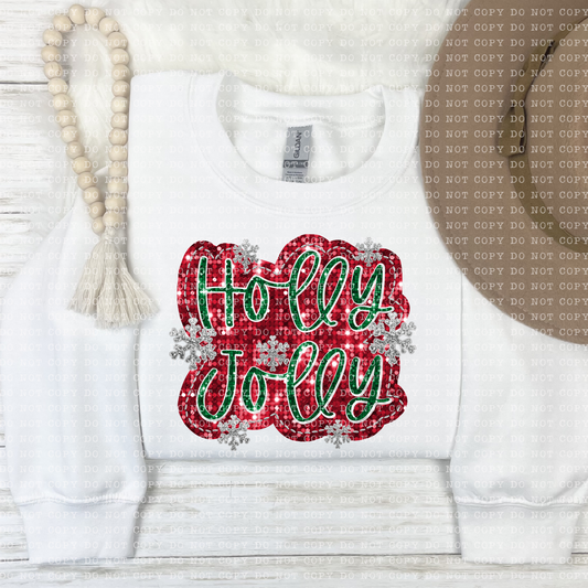 Holly Jolly Faux Sequin Faux Embroidery - PNG File- Digital Download