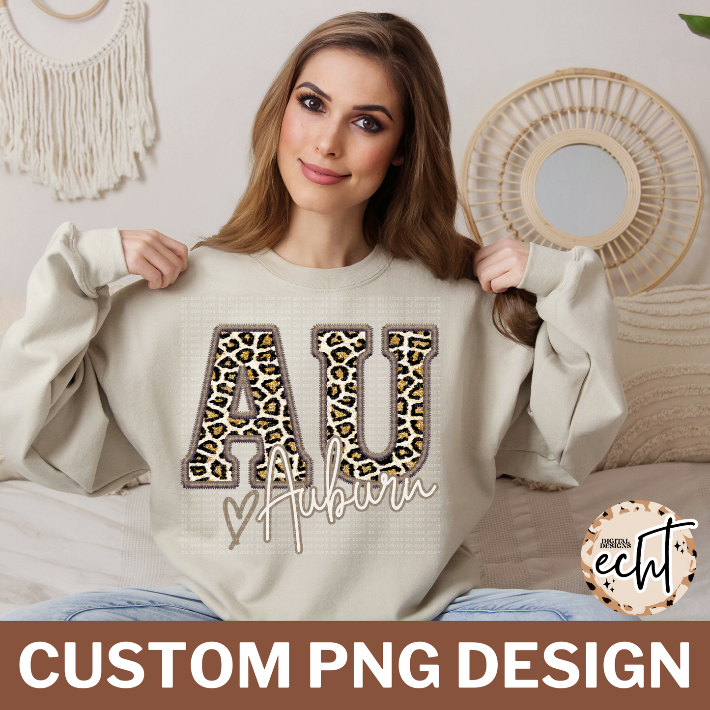 Custom Glitter Leopard Faux Embroidery PNG Design- Digital Download