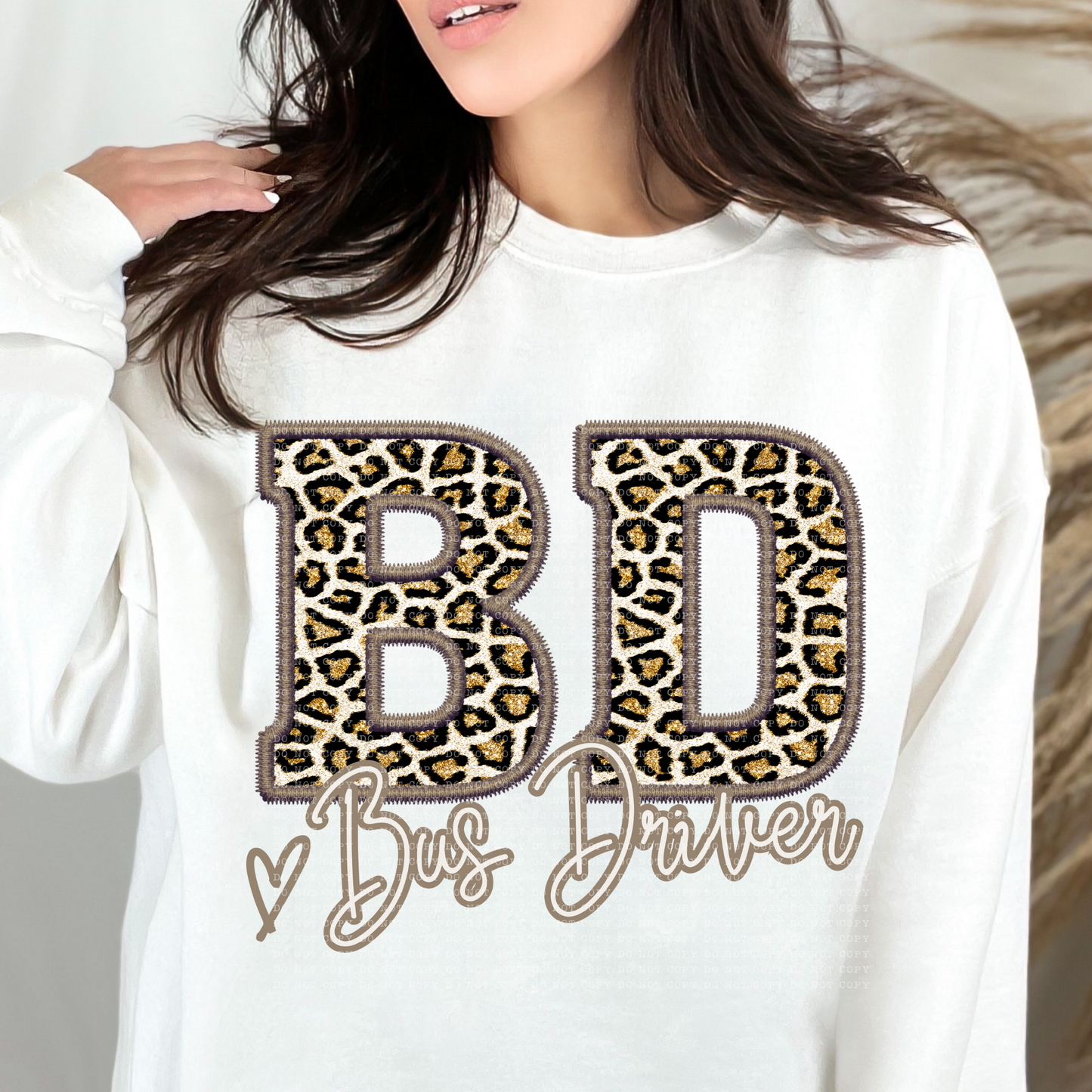 Bus Driver Glitter Leopard Faux Embroidery - PNG File- Digital Download