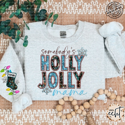 Western Somebody’s Holly Jolly Mama Faux Sequin Faux Embroidery - PNG File- Digital Download