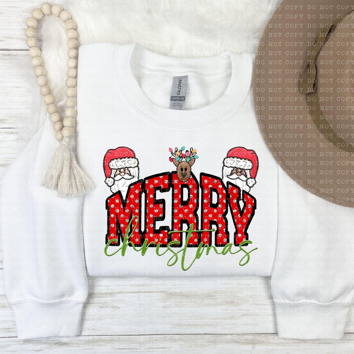 Merry Christmas  Faux Spangle Faux Embroidery - PNG File- Digital Download