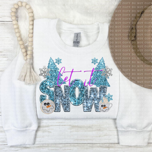 Let It Snow Faux Sequin Faux Embroidery - PNG File- Digital Download