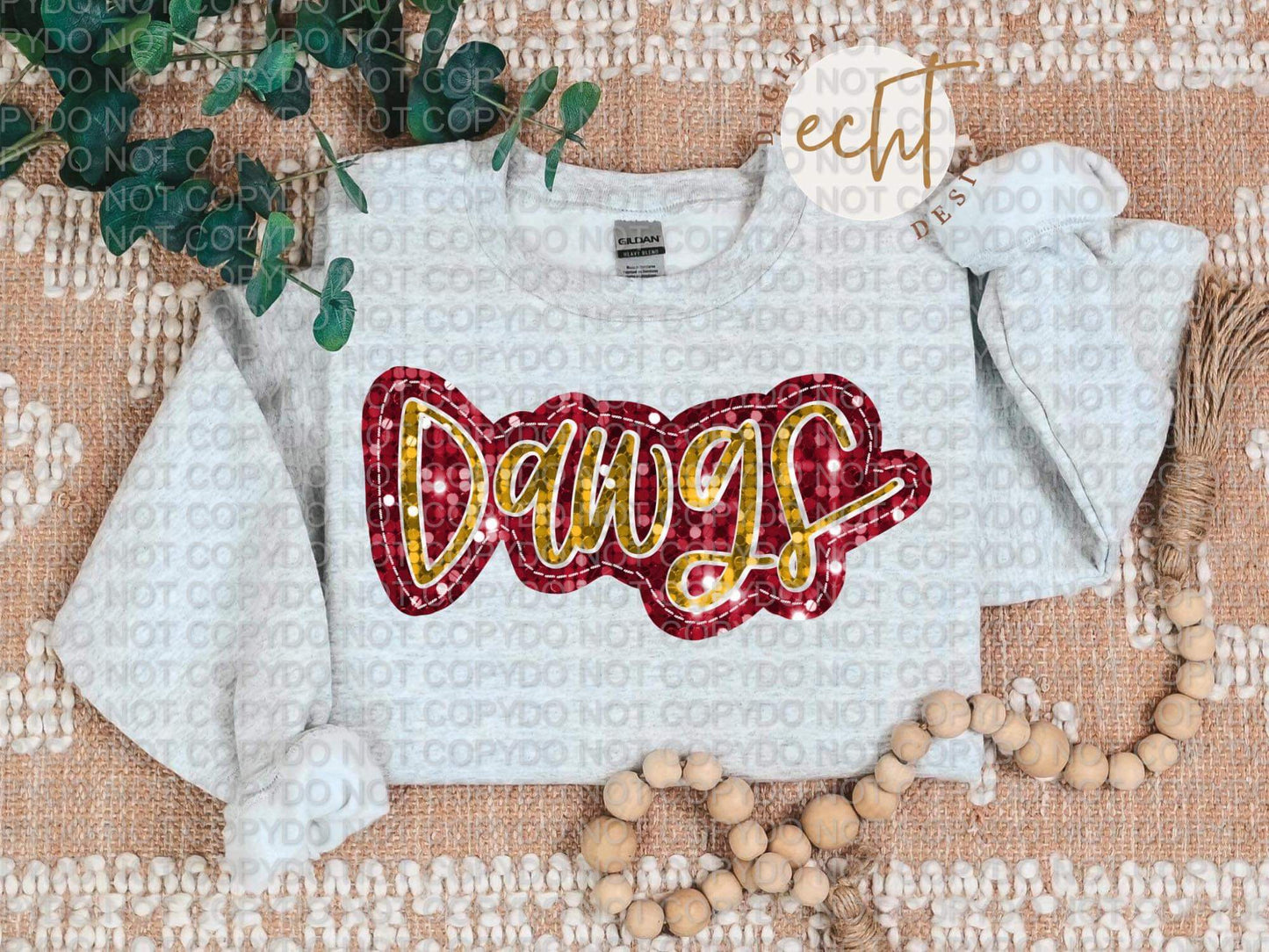 Dawgs Faux Sequin Faux Embroidery - PNG File- Digital Download