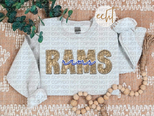 Rams Faux Sequin Faux Embroidery - PNG File- Digital Download