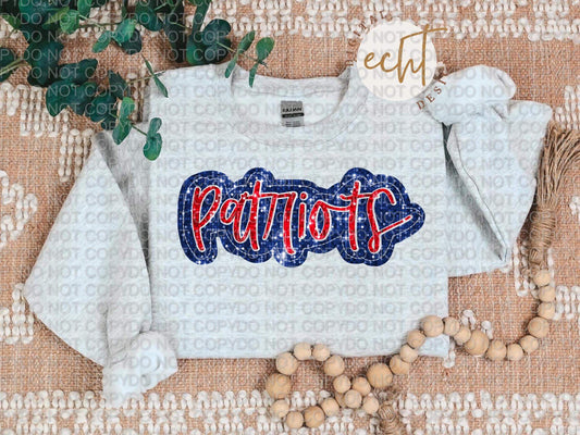 Patriots Faux Sequin Faux Embroidery - PNG File- Digital Download