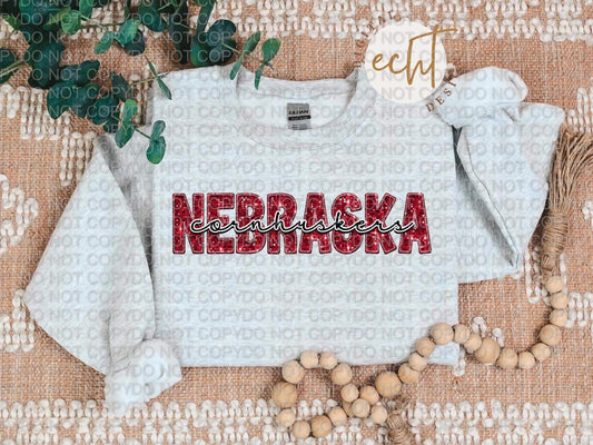 Nebraska Faux Sequin Faux Embroidery - PNG File- Digital Download