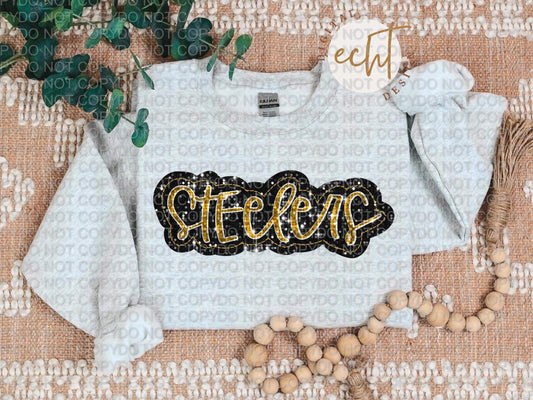 Steelers Faux Sequin Faux Embroidery - PNG File- Digital Download