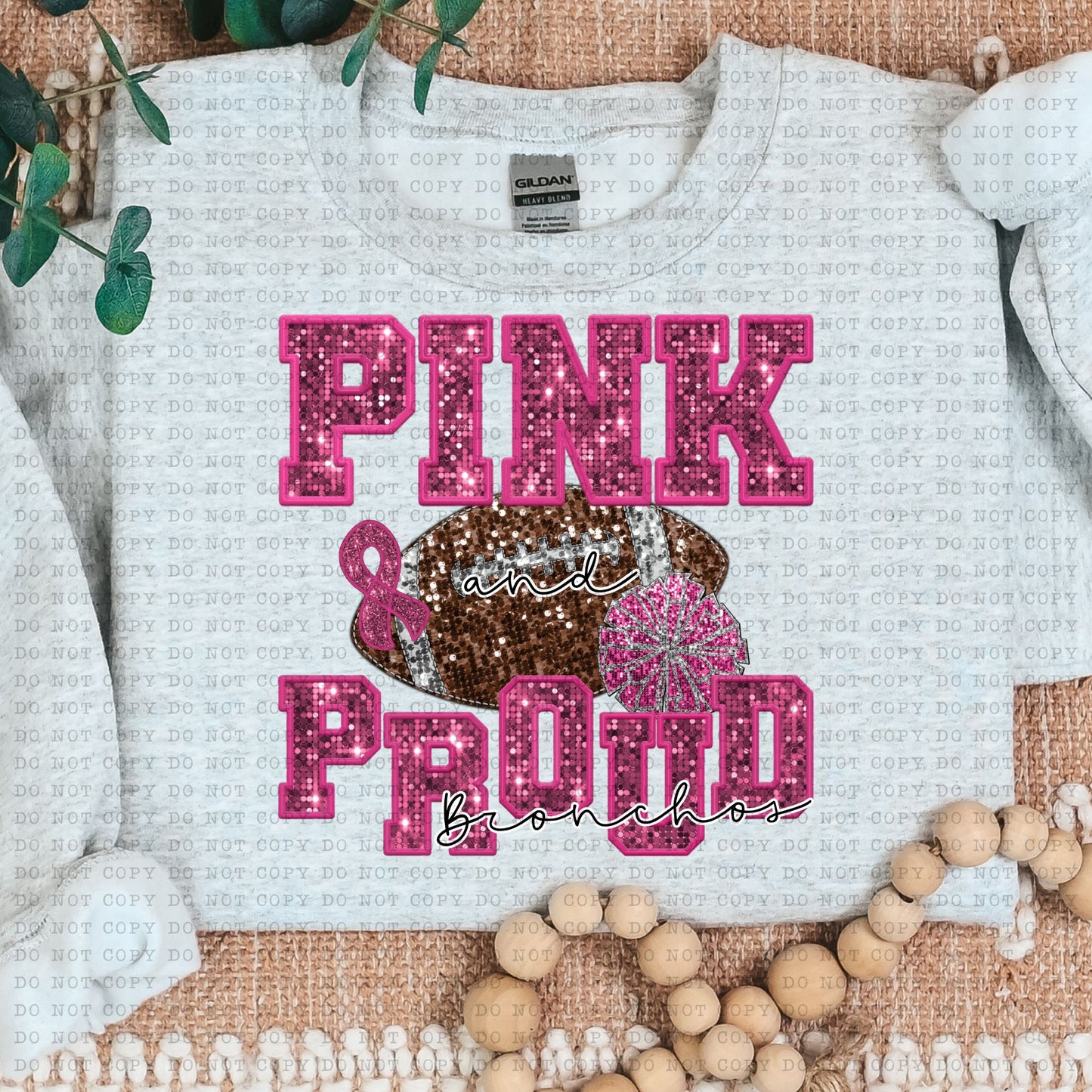 Pink and Proud Bronchos Faux Sequin Faux Embroidery - PNG File- Digital Download