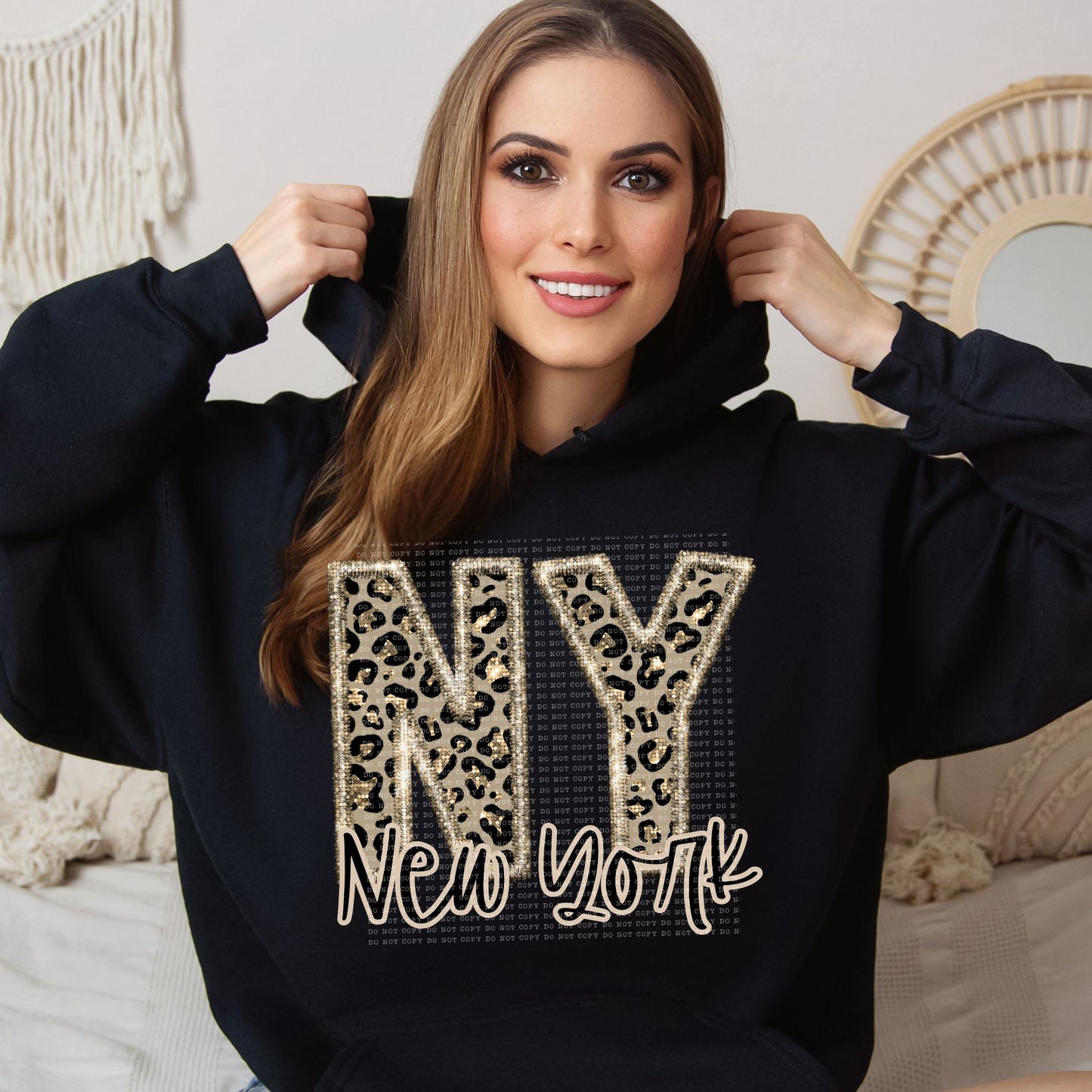 New York Leopard States Faux Sequin Faux Embroidery - PNG File- Digital Download