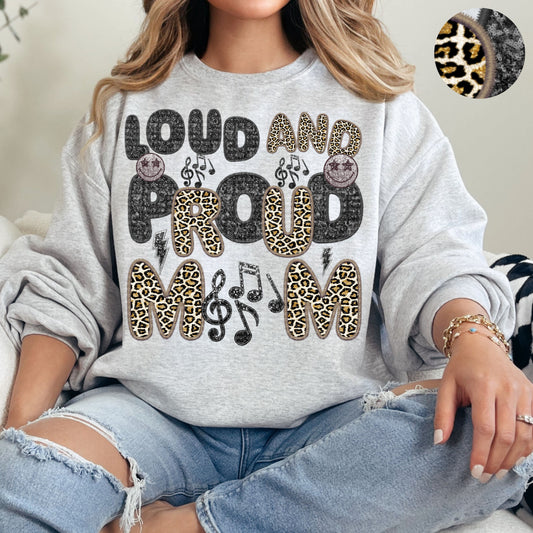 Loud and Proud Band Mom Leopard Faux Sequin Faux Embroidery - PNG File- Digital Download
