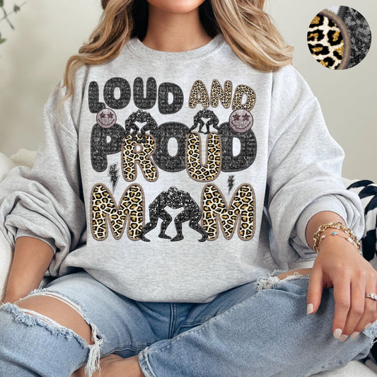Loud and Proud Wrestling Mom Leopard Faux Sequin Faux Embroidery - PNG File- Digital Download