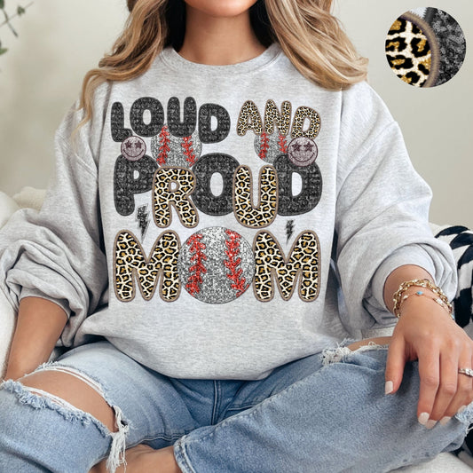 Loud and Proud Baseball Mom Leopard Faux Sequin Faux Embroidery - PNG File- Digital Download