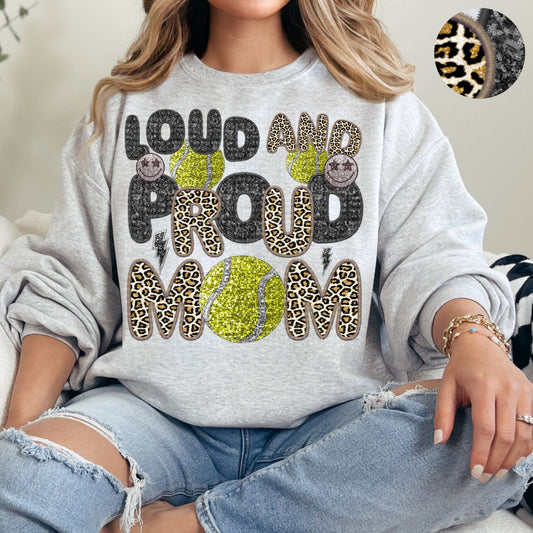 Loud and Proud Tennis Mom Leopard Faux Sequin Faux Embroidery - PNG File- Digital Download