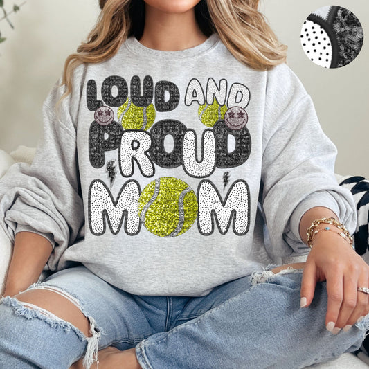 Loud and Proud Tennis Mom Spots Faux Sequin Faux Embroidery - PNG File- Digital Download