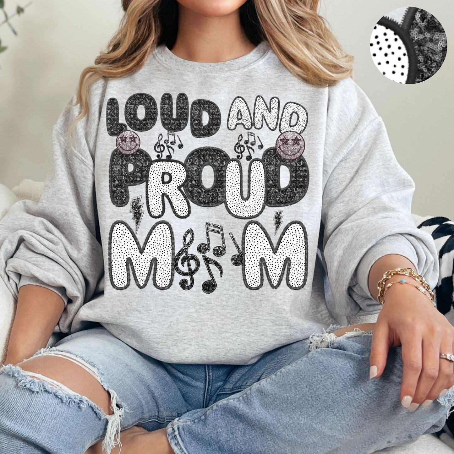 Loud and Proud Band Mom Spots Faux Sequin Faux Embroidery - PNG File- Digital Download