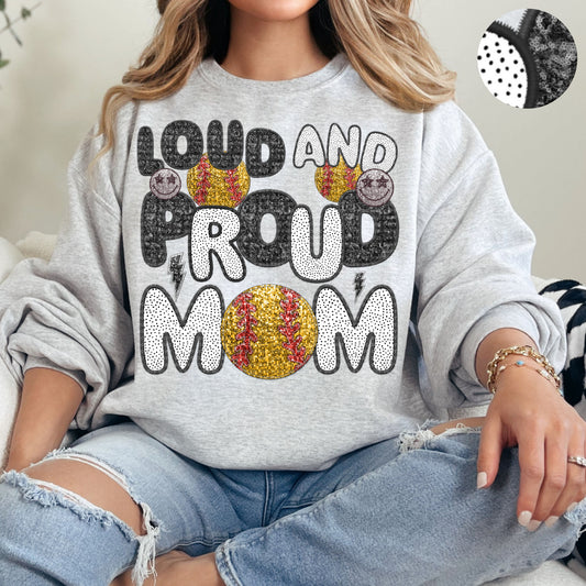 Loud and Proud Softball Mom Spots Faux Sequin Faux Embroidery - PNG File- Digital Download