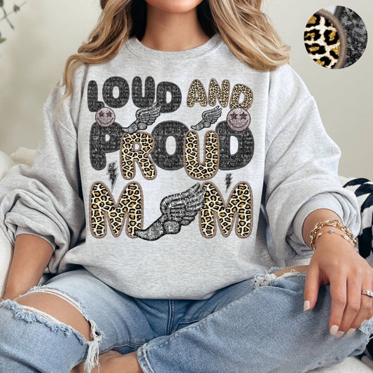 Loud and Proud Track Mom Leopard Faux Sequin Faux Embroidery - PNG File- Digital Download