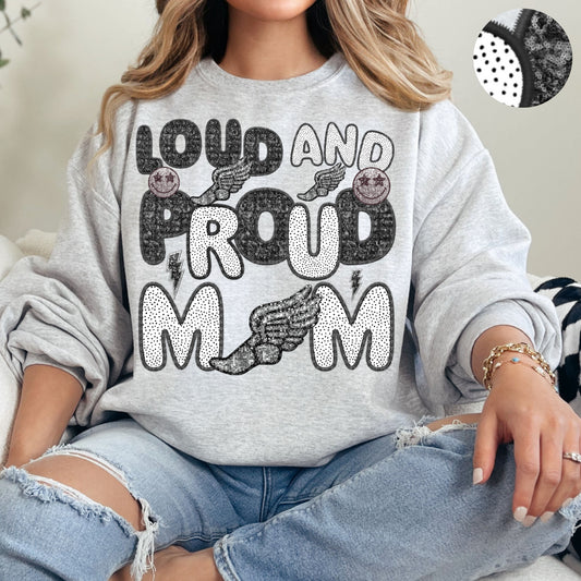 Loud and Proud Track Mom Spots Faux Sequin Faux Embroidery - PNG File- Digital Download