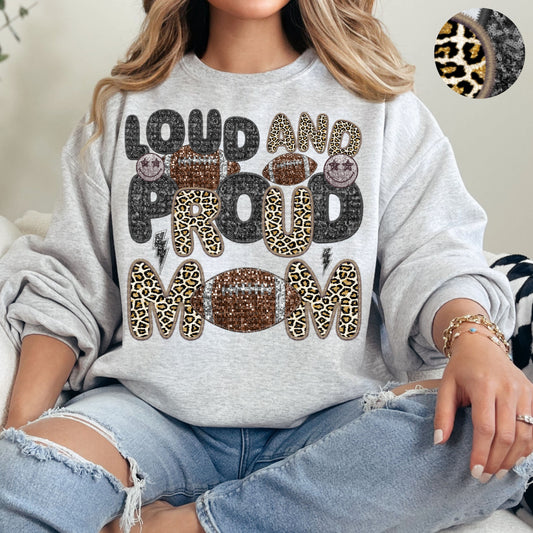 Loud and Proud Football Mom Leopard Faux Sequin Faux Embroidery - PNG File- Digital Download