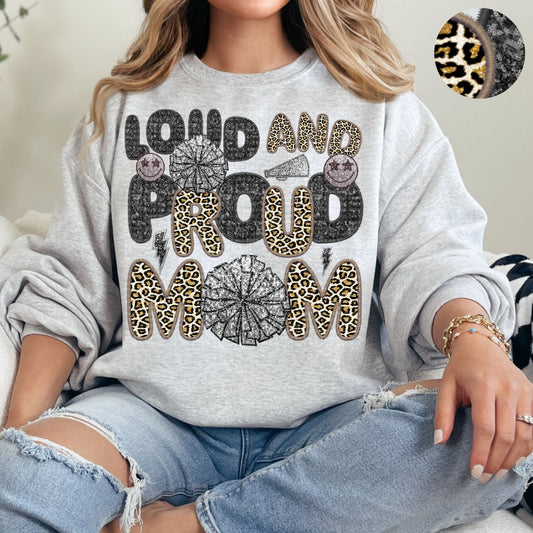 Loud and Proud Cheer Mom Leopard Faux Sequin Faux Embroidery - PNG File- Digital Download