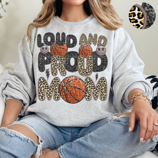 Loud and Proud Basketball Mom Leopard Faux Sequin Faux Embroidery - PNG File- Digital Download