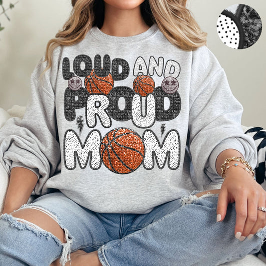 Loud and Proud Basketball Mom Spots Faux Sequin Faux Embroidery - PNG File- Digital Download