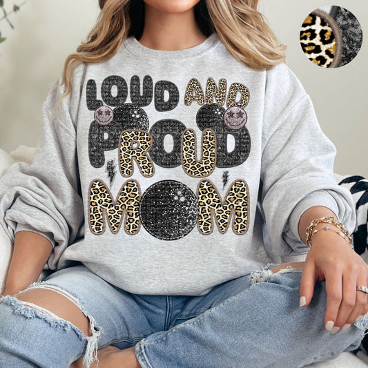 Loud and Proud Bowling Mom Leopard Faux Sequin Faux Embroidery - PNG File- Digital Download