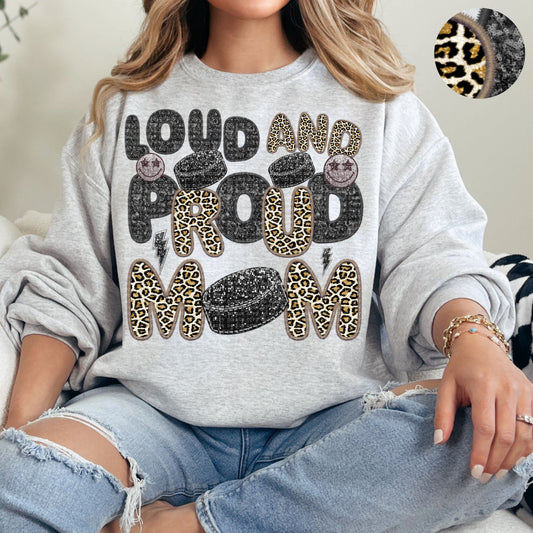 Loud and Proud Hockey Mom Leopard Faux Sequin Faux Embroidery - PNG File- Digital Download
