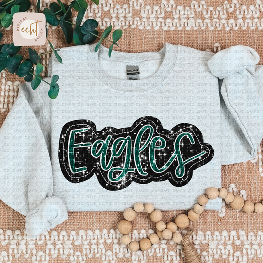 Eagles Faux Sequin Faux Embroidery - PNG File- Digital Download